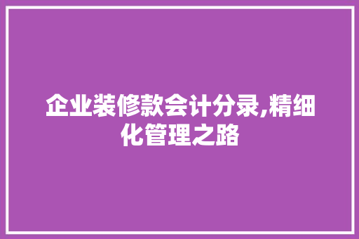 企业装修款会计分录,精细化管理之路