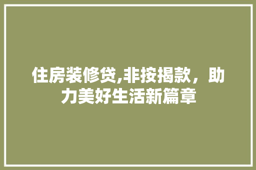 住房装修贷,非按揭款，助力美好生活新篇章