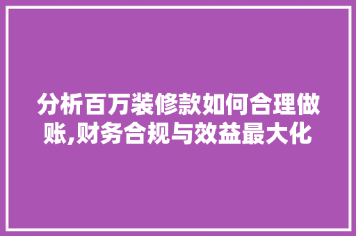 分析百万装修款如何合理做账,财务合规与效益最大化