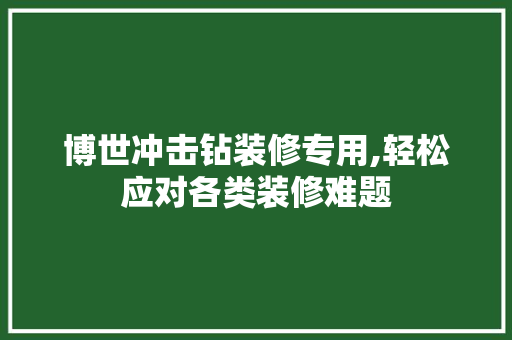 博世冲击钻装修专用,轻松应对各类装修难题