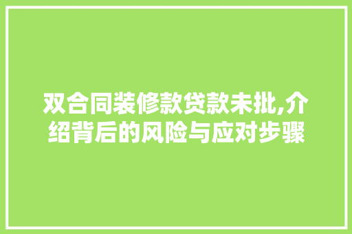 双合同装修款贷款未批,介绍背后的风险与应对步骤
