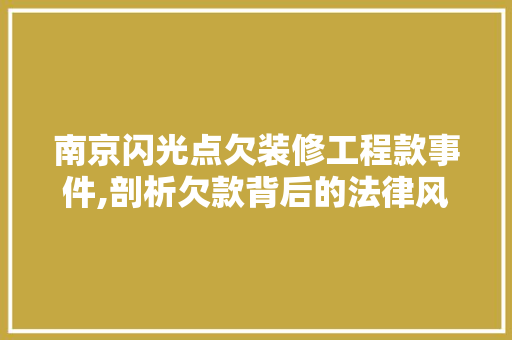 南京闪光点欠装修工程款事件,剖析欠款背后的法律风险与行业困境