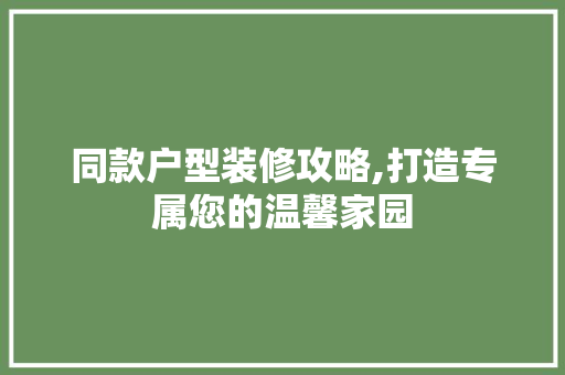 同款户型装修攻略,打造专属您的温馨家园(同户型装修案例app)