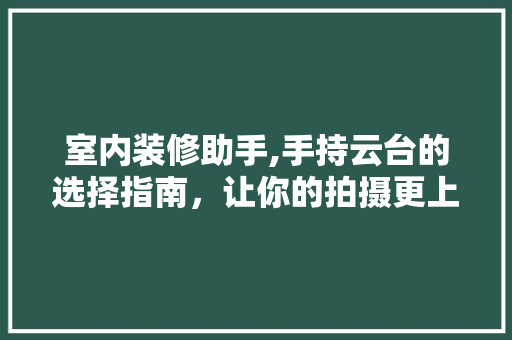 室内装修助手,手持云台的选择指南，让你的拍摄更上一层楼 室内装修助手,手持云台的选择指南，让你的拍摄更上一层楼 MI家设计百科
