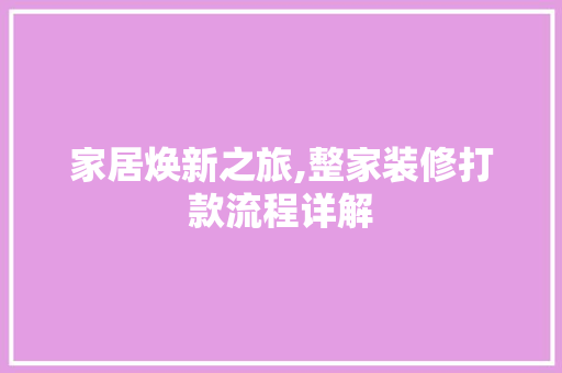 家居焕新之旅,整家装修打款流程详解