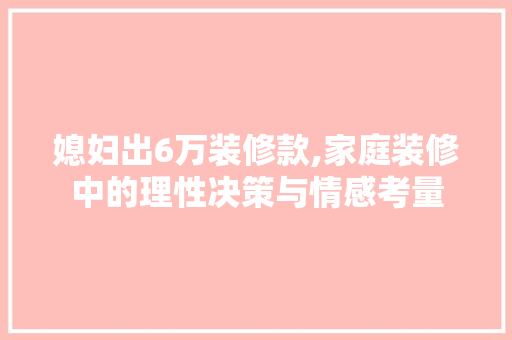 媳妇出6万装修款,家庭装修中的理性决策与情感考量