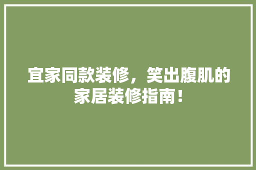 宜家同款装修，笑出腹肌的家居装修指南！