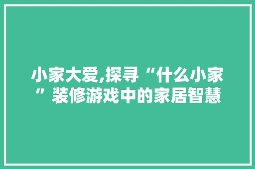 小家大爱,探寻“什么小家”装修游戏中的家居智慧 小家大爱,探寻“什么小家”装修游戏中的家居智慧 MI家设计指南