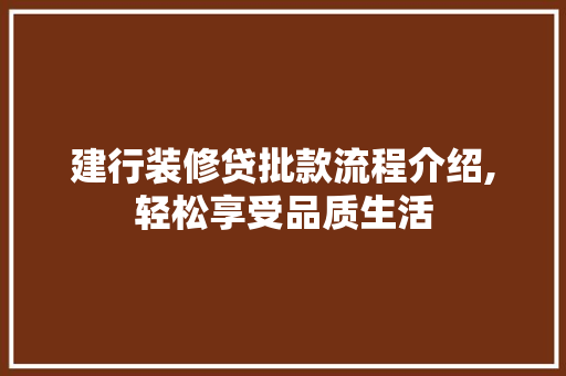 建行装修贷批款流程介绍,轻松享受品质生活