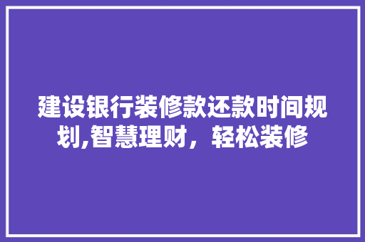 建设银行装修款还款时间规划,智慧理财，轻松装修