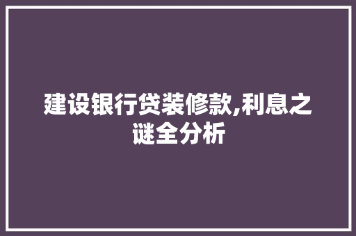 建设银行贷装修款,利息之谜全分析