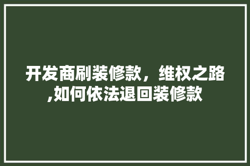 开发商刷装修款，维权之路,如何依法退回装修款