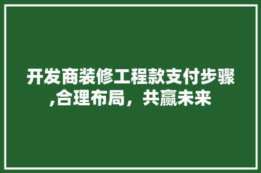 开发商装修工程款支付步骤,合理布局，共赢未来