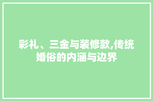 彩礼、三金与装修款,传统婚俗的内涵与边界