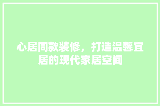 心居同款装修，打造温馨宜居的现代家居空间