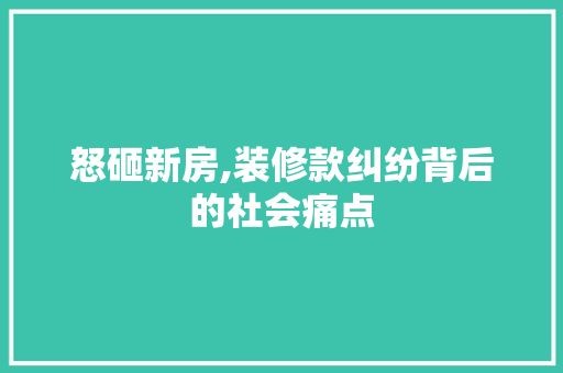 怒砸新房,装修款纠纷背后的社会痛点