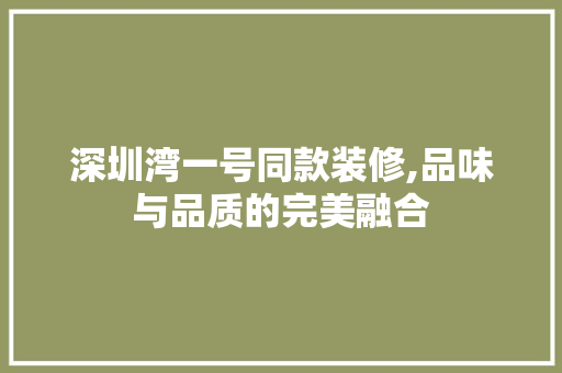 深圳湾一号同款装修,品味与品质的完美融合 深圳湾一号同款装修,品味与品质的完美融合 MI家公司推荐