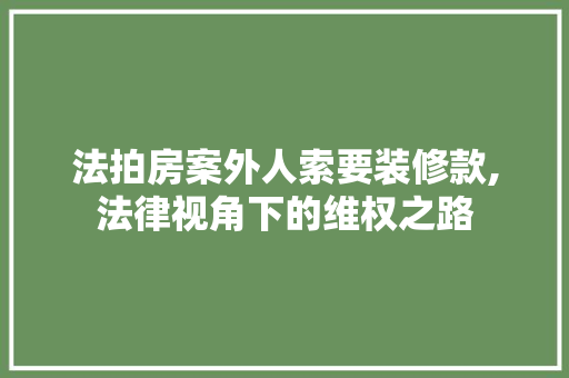 法拍房案外人索要装修款,法律视角下的维权之路 法拍房案外人索要装修款,法律视角下的维权之路 MI家公司推荐