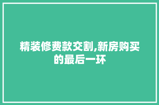 精装修费款交割,新房购买的最后一环 精装修费款交割,新房购买的最后一环 MI家公司推荐