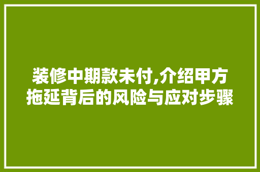 装修中期款未付,介绍甲方拖延背后的风险与应对步骤 装修中期款未付,介绍甲方拖延背后的风险与应对步骤 MI家公司推荐