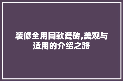 装修全用同款瓷砖,美观与适用的介绍之路 装修全用同款瓷砖,美观与适用的介绍之路 MI家装修攻略