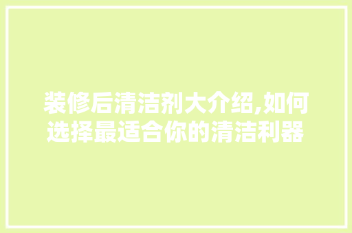 装修后清洁剂大介绍,如何选择最适合你的清洁利器 装修后清洁剂大介绍,如何选择最适合你的清洁利器 MI家装修经验